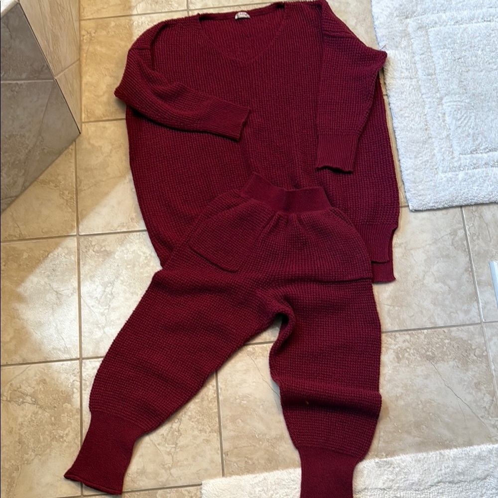 Free People Red Cozy Pajama Set Intimates